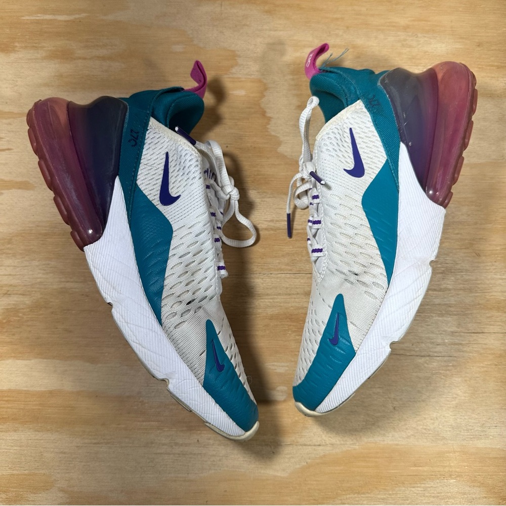 Nike White and Teal Sneakers with Purple Accents - Picture 3 of 9